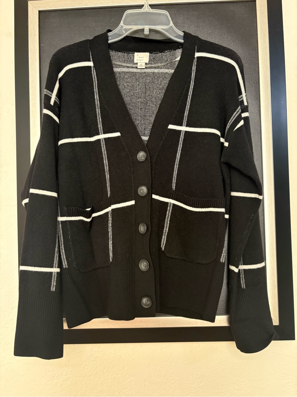 a new day Black Windowpane Button-Front Cardigan